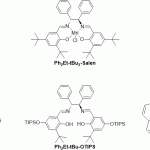 Chemical structures of six organic compounds with hexagonal rings, featuring nitrogen, chlorine, and oxygen atoms, along with various side groups such as phenyl and tert-butyl.