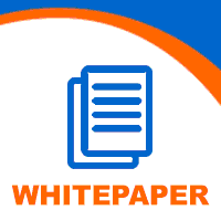 Blue outlined document icon with three lines of text on a curved white background. "Whitepaper" is written in orange below.